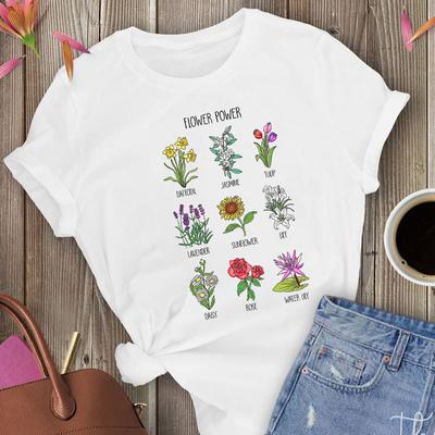 2023 Sale Women White Cartoon Floral New Cute Flower Fashion Ladies Summer Lady Print Tee Stylish Tshirts Clothes T-Shirt
