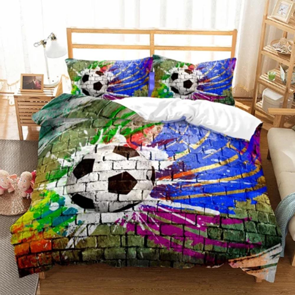 Soccer Ball Duvet Cover Set Colorful Soccer Fans Bedding Set Sports Theme Bedroom Decor for Boys Teens