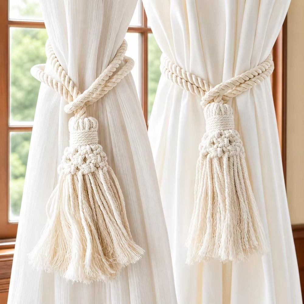 2 Stück Boho-Stil Makramee Gardinen-Raffhalter Minimalistische Boho-Gardinen-Raffhalter Heimdekoration