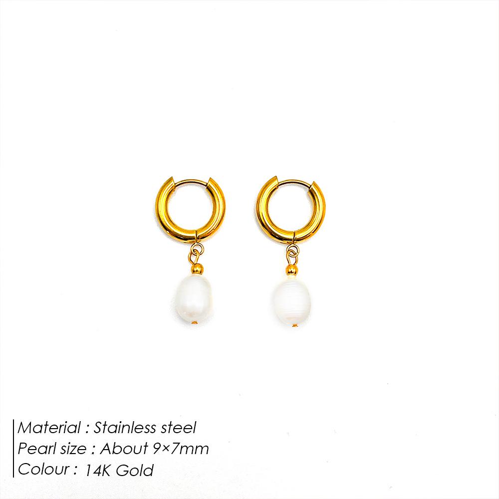 eManco 14K Gold Plated Freshwater Pearl Hoop Earrings for Women - Stainless Steel High-End Jewelry Accessories