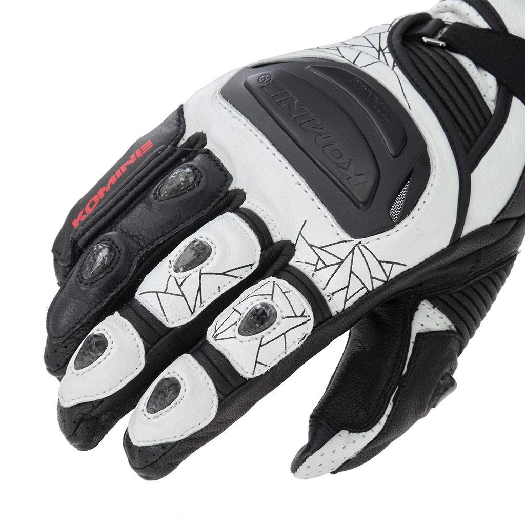 Komine Motorcycle Titanium Racing Size for and Made with Genuine Carbon and Stretch Titanium Gloves, White/Black, 2XL, GK-235 12969, Spring, Summer,