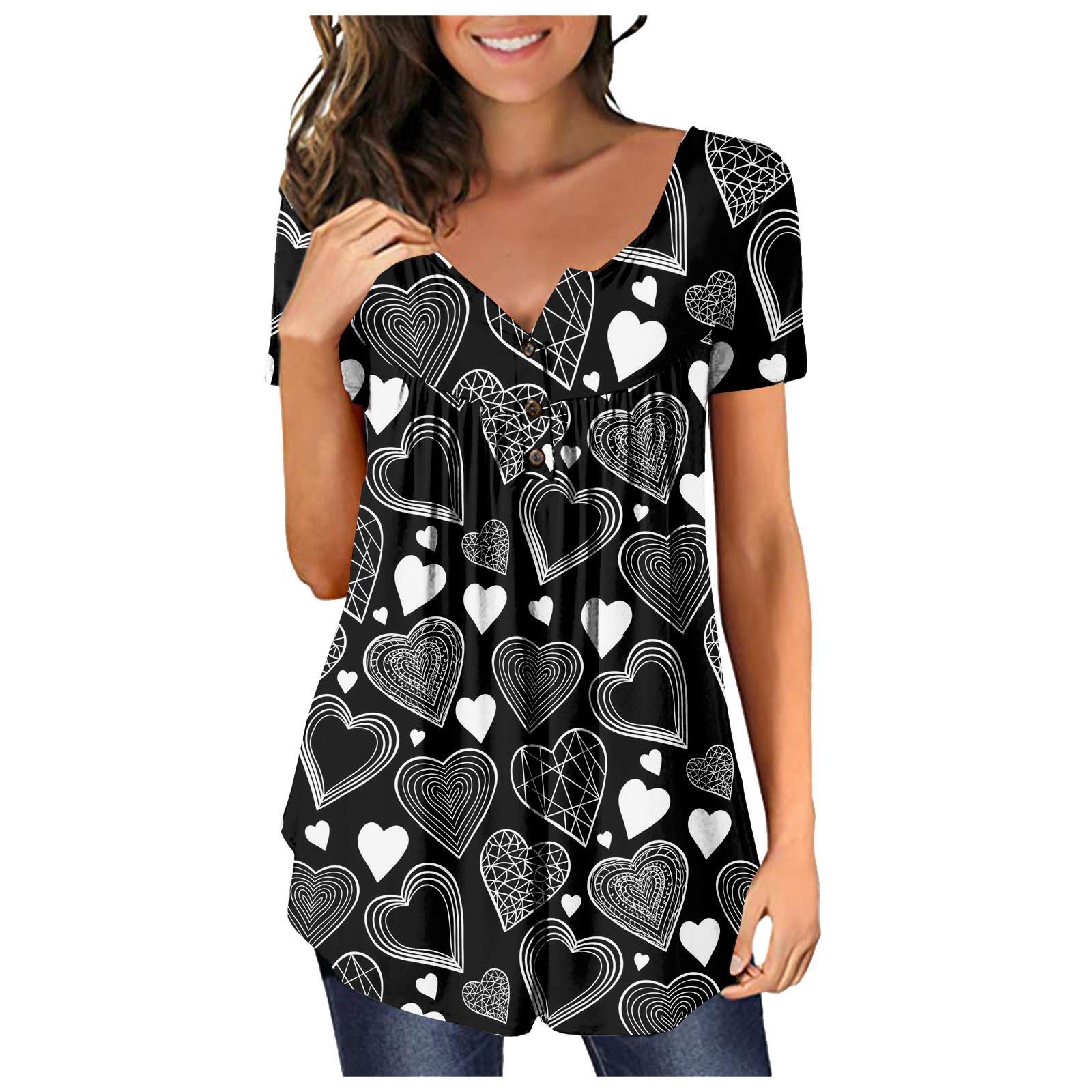 

Женская футболка с принтом Love на День святого Валентина, пуловер с короткими рукавами и воротником на пуговицах, топ XXXXL чёрный