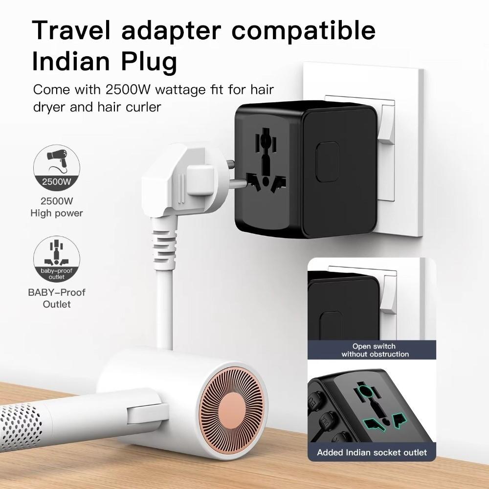 Hochgeschwindigkeits-Reiseadapter für internationale Reisen, 4 USB-Anschlüsse, GaN-Reiseadapter, UK/AU/EU/US