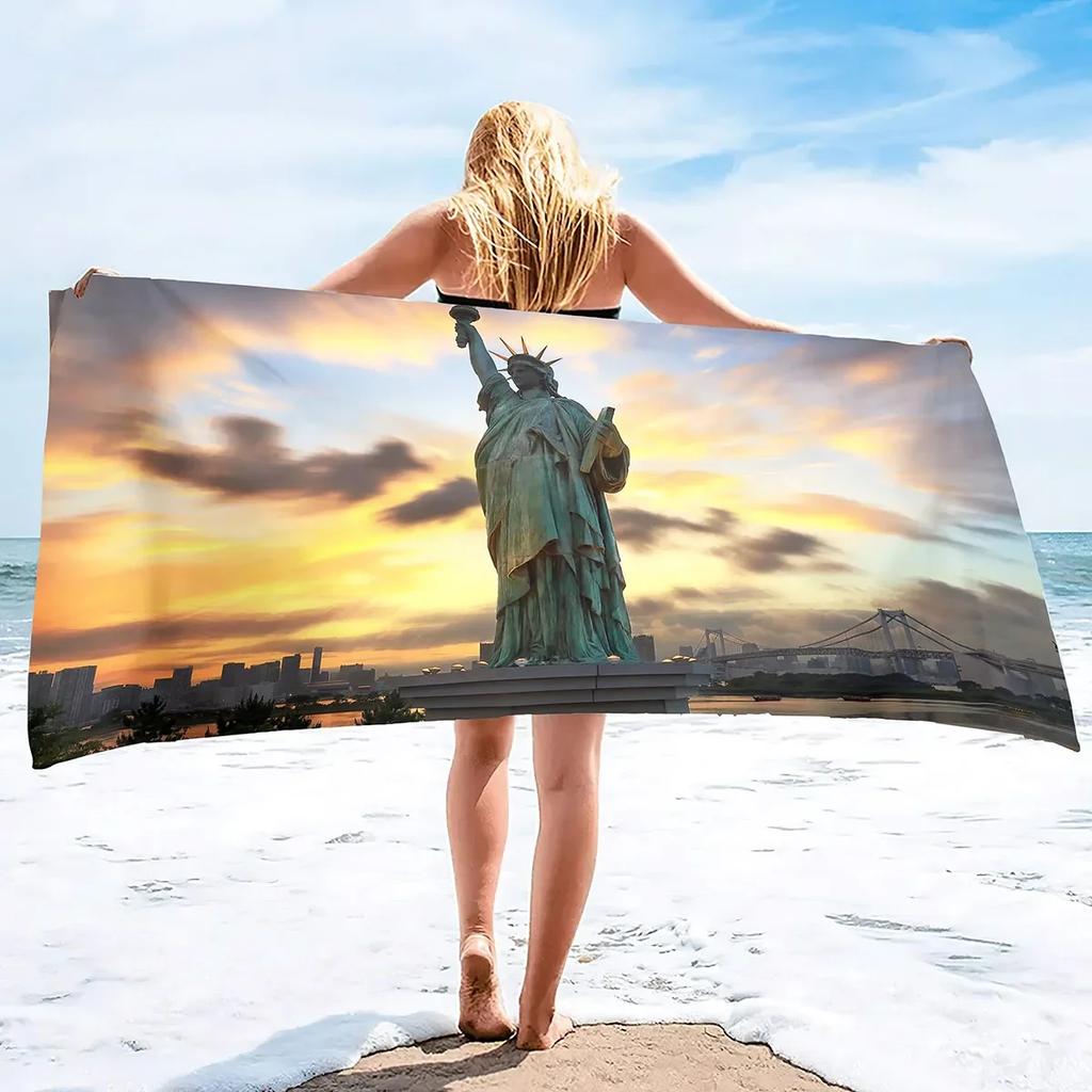 Beach Towel Statue of Liberty Microfiber Beach Towels Quick Dry Towel Sand Proof Super Absorbent Beach Towels Independence Day