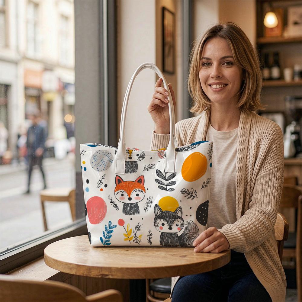 Cute Cartoon Animal Printed Tote Bag Casual Lightweight Daily Shoulder Handbag