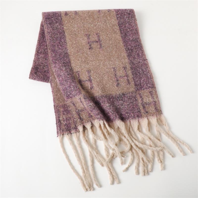 Striped Letter Color Matching Imitation Cashmere Warm Shawl Scarf Autumn And Winter Fashion Versatile Fringed Commuter Scarf