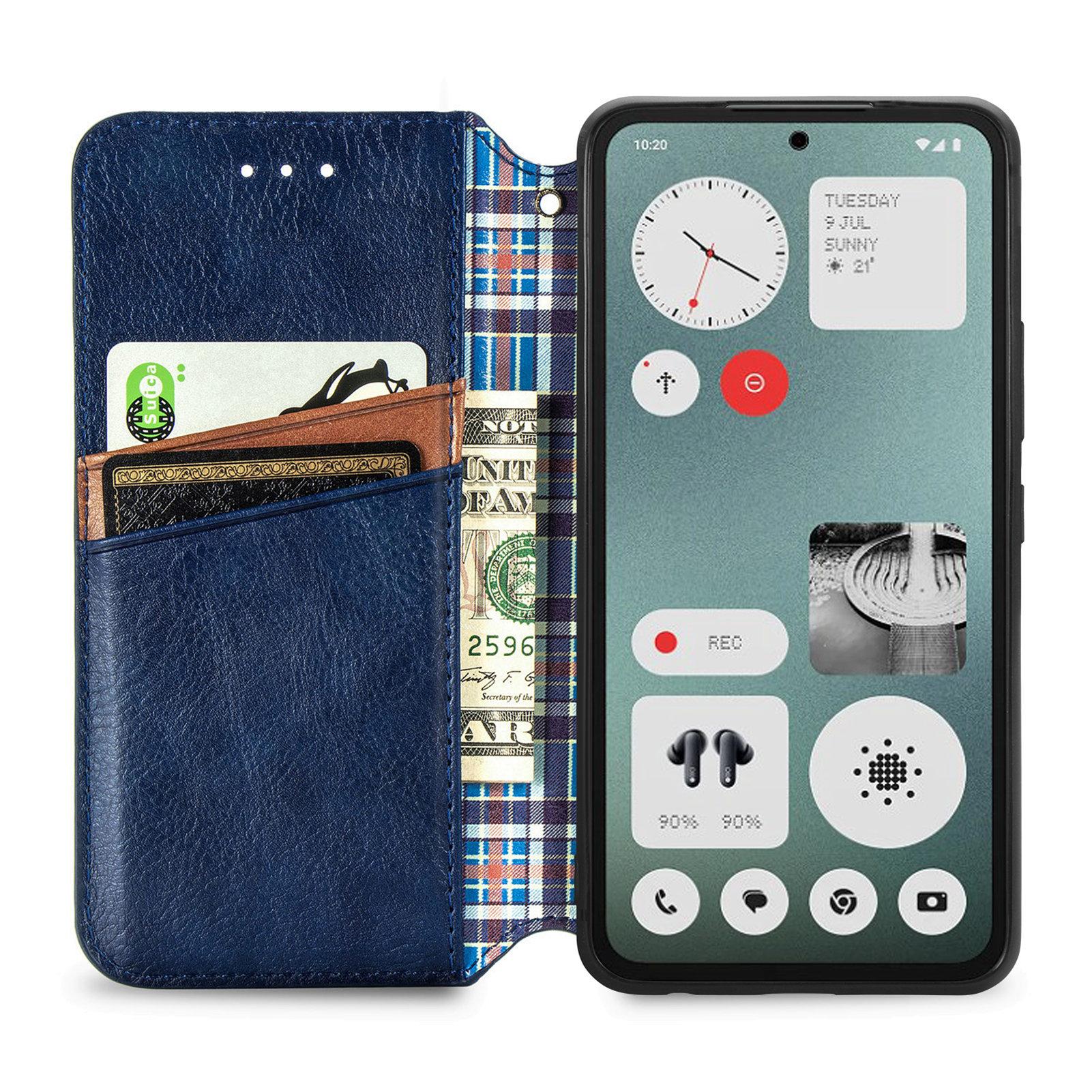

For Nothing CMF Phone 1 PU Leather Case Rhombus Imprint Wallet Stand Phone Cover Blue