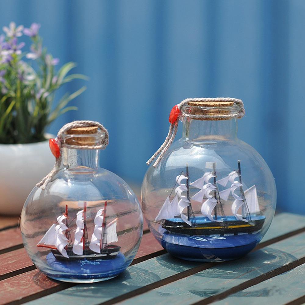 Schiff Wunschflasche Glas Segelboot in Wunschflasche Treibflasche Dekor Schreibtischornament für Zuhause Büro 9x11cm