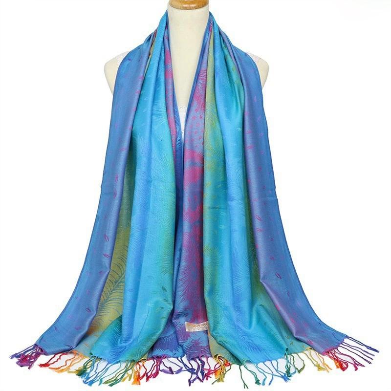 Popular Colorful Cashew Tassel Shawl for Women Ethnic Style Gradient Embroidery Scarf