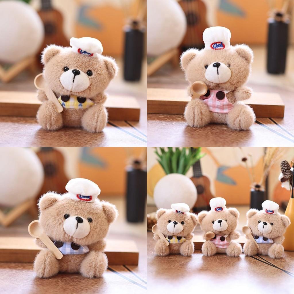 Plush Chef Bear Pendant Wearing Checkered Clothes And Carrying A Spoon Design