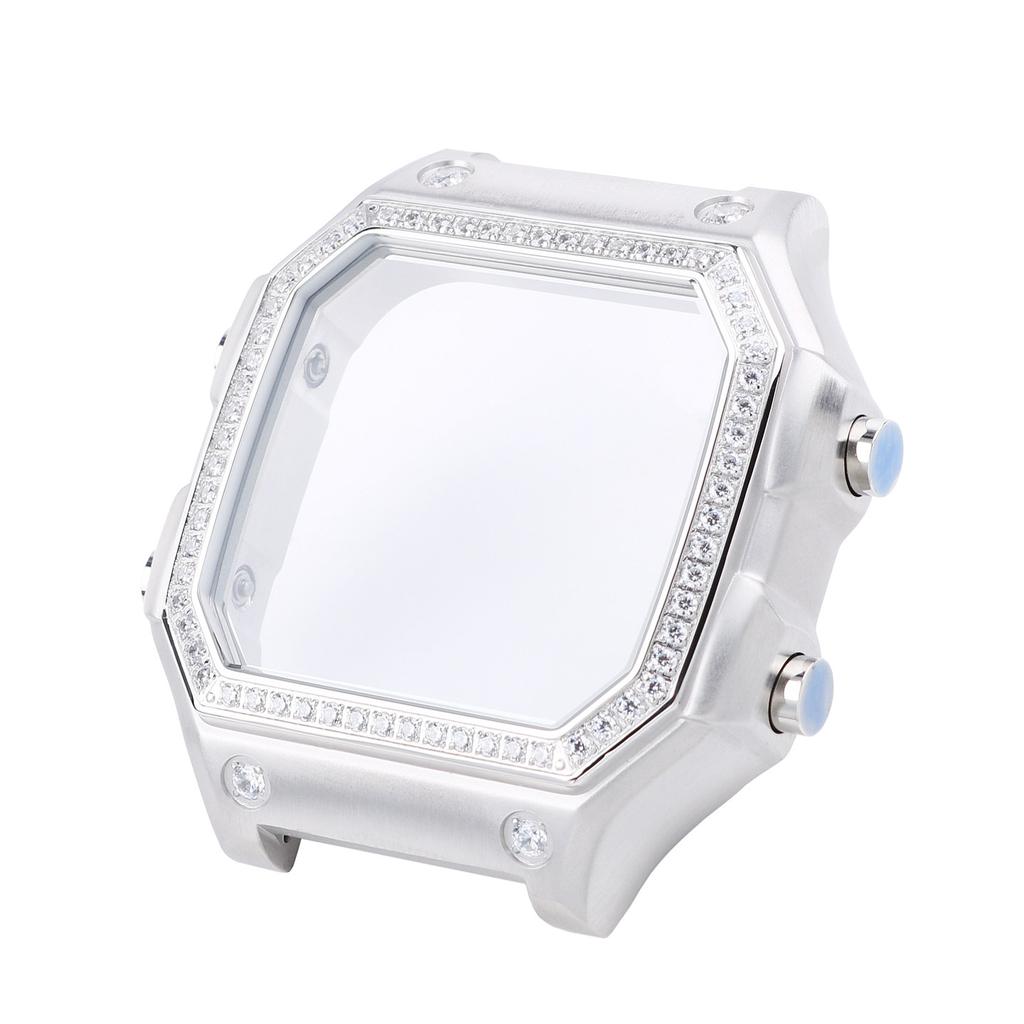 DIY diamond studded case for Casio 3299 small square AE-1200 1300 modified stainless steel case with diamond studded shell