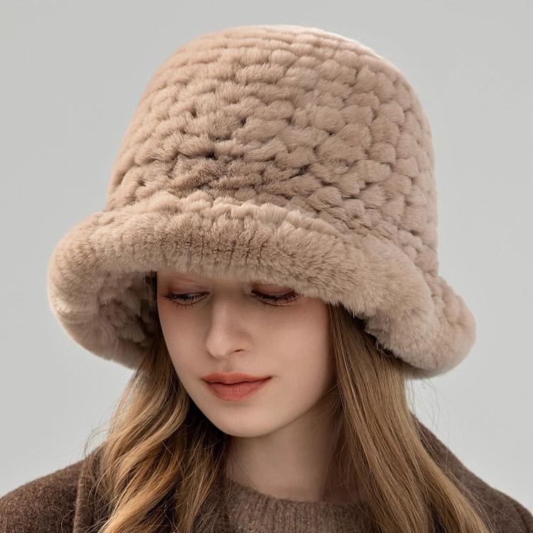 Rex Rabbit Fur Hat Autumn and Winter Versatile Middle-aged and Elderly Warm Ear Protection Top Hat Bucket Hat Show Face Little Mother Hat