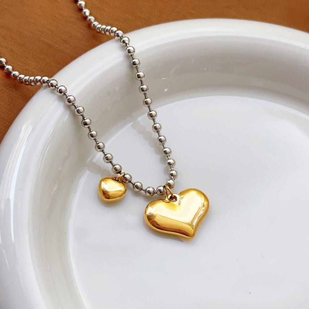 Heart Shaped Heart Necklace Titanium Steel Beaded Necklace Heart Shaped Pendant Necklace For Women