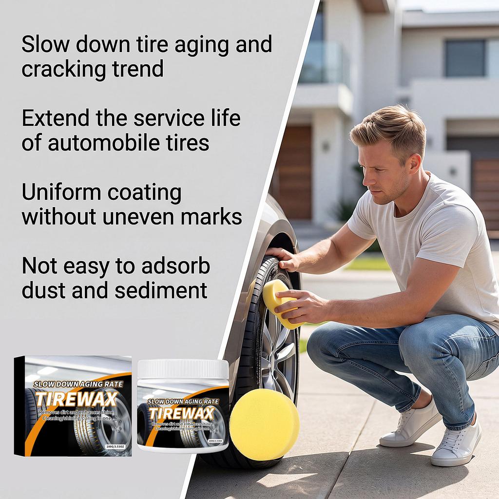 Tire Wax 100g Slow Down Aging Rate Removes Dirt and Enhances Shine Tire Care Cleaning Polishing Protecting Formula with Applicator Sponge