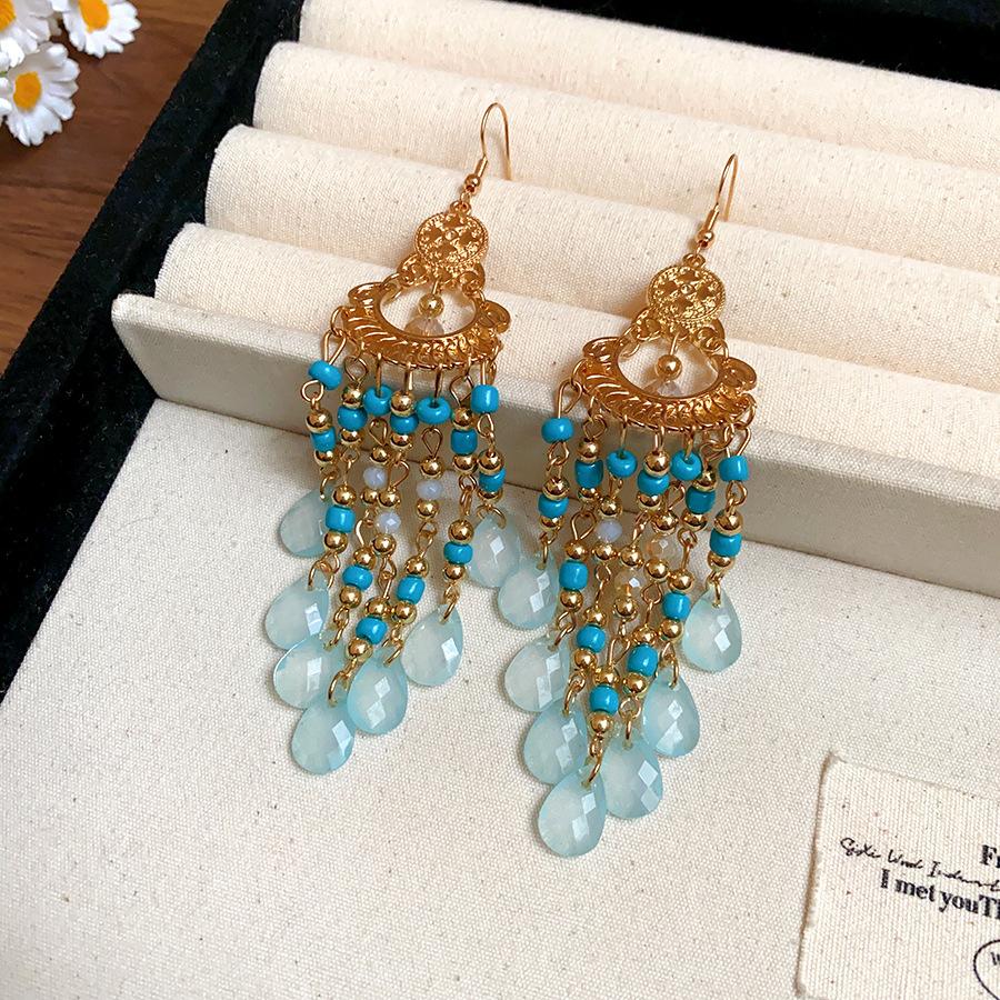 

Bohemian glass rice beads water drop ear hooks retro ethnic style earrings fashion personality earrings niche high sense