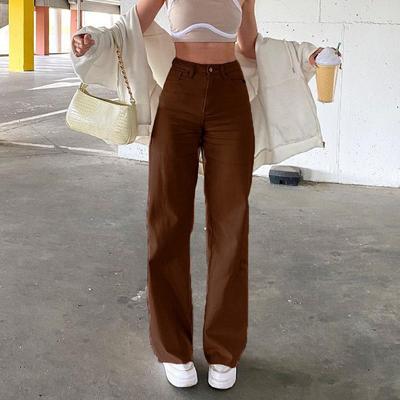 Moda solta jeans para mulheres cintura alta estiramento perna larga calças femininas casual conforto calças jeans lavadas jean