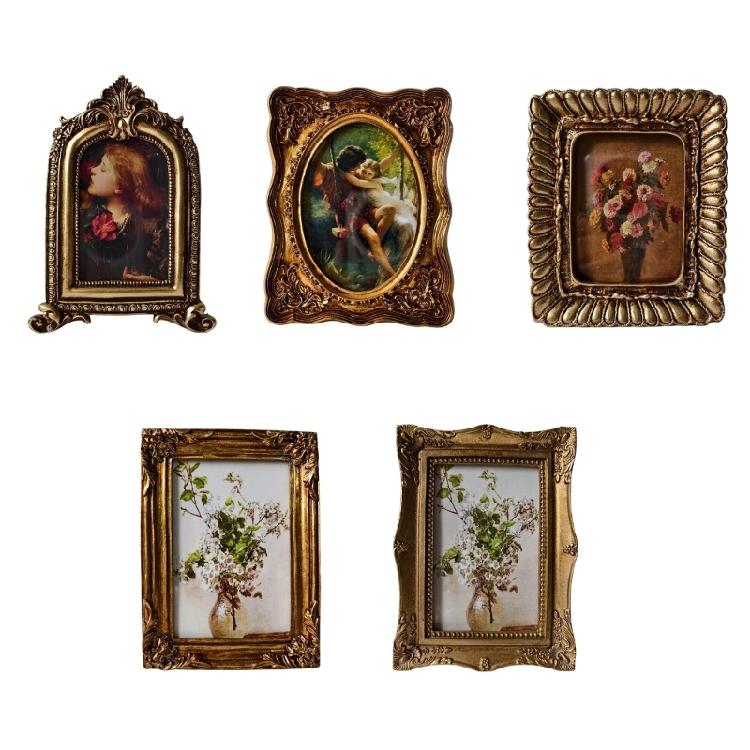 Marco de Fotos Retro, Marco de Fotos Decorativo Antiguo Ornamentado Ovalado para Mesa y Pared Decoración del Hogar