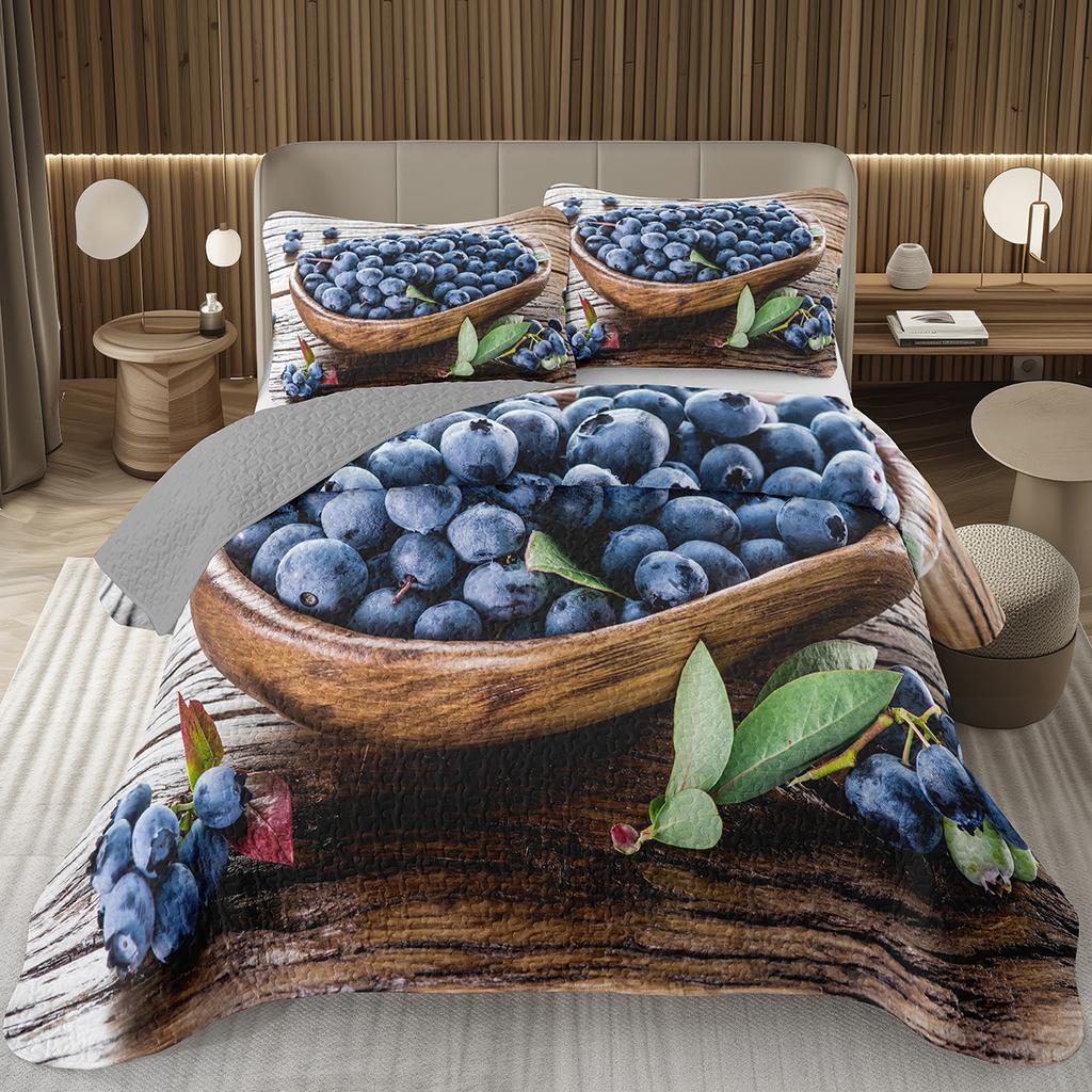 Blueberry Bedspread King Twin Size,Hawaii Summer Tropical Fruit Coverlet Set For Boys Girls Room Decor, Reversible Bedding Quilt