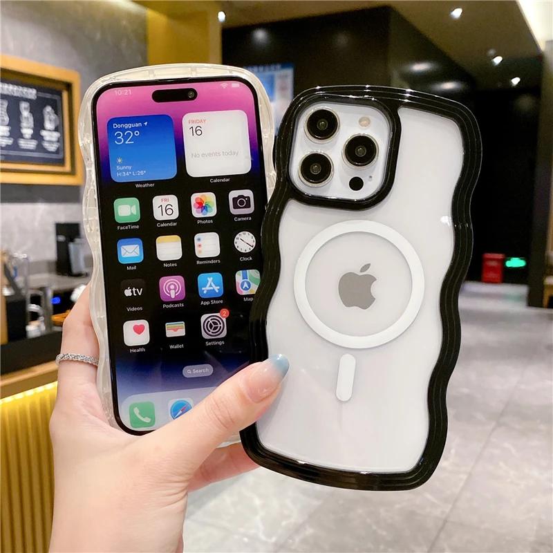 For iPhone 14 Pro Max Luxury Magsafe Magnetic Candy Wavy Lines Phone Case iPhone 15 11 12 13 14Plus Soft Frame Protective Cover