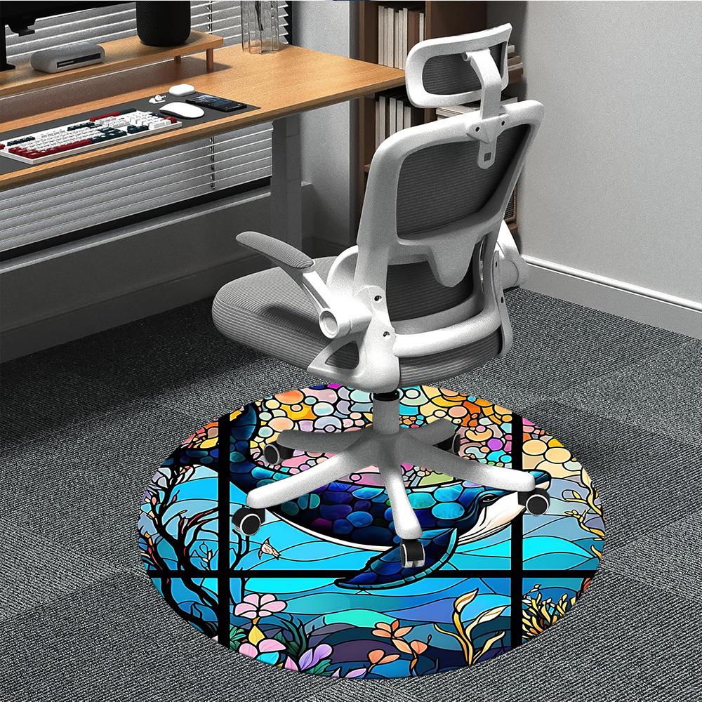 1pc Whale StainedGlass Office Round Area Rug, Under Office Chairs Bedroom Living Room Home Decor, Room Deco