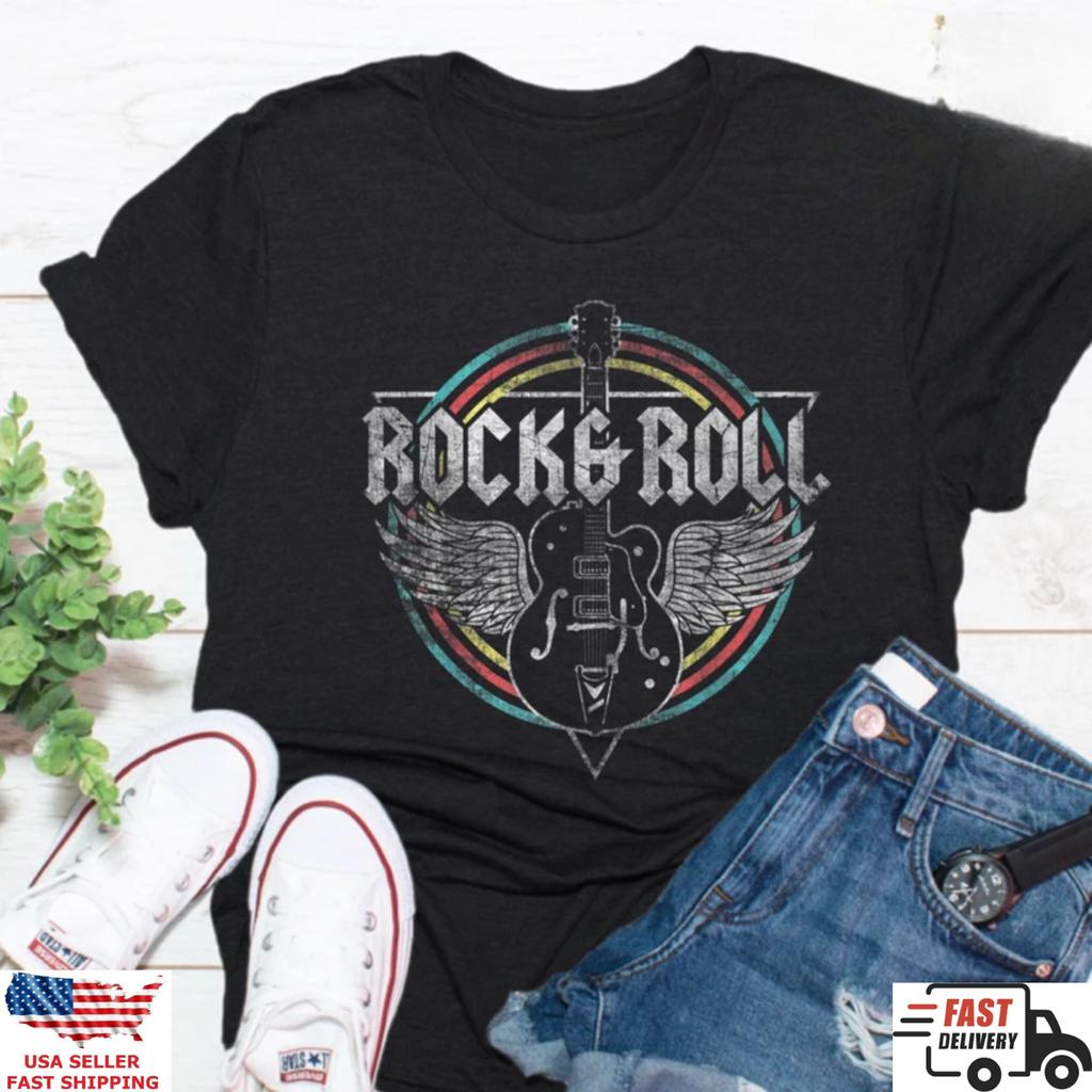 Retro Rock and Roll Shirt Vintage Guitar Aesthetic Music Te