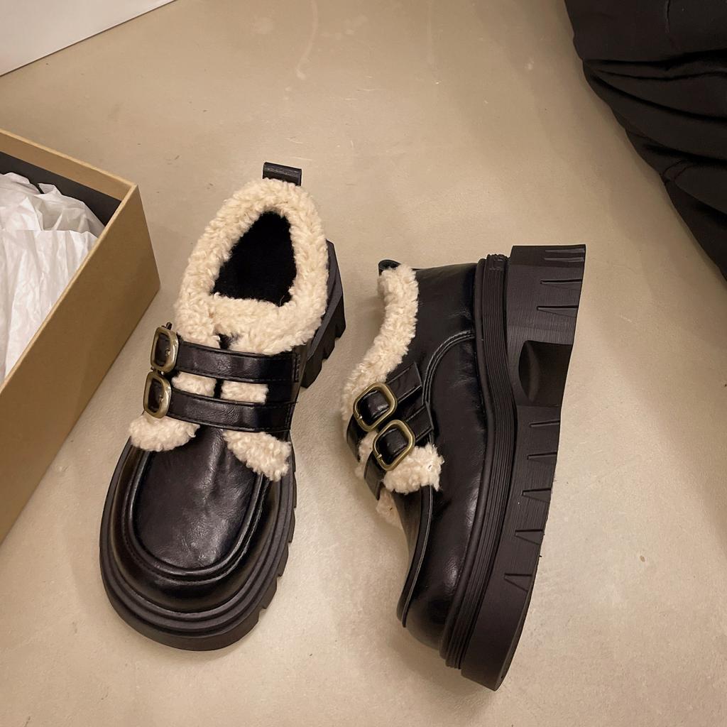 Platform-soled Versatile Loafers Women's 2025, Autumn New Models, Thick Heels, Foreign Style, Small Leather Shoes, Velcro High Heels, Single Shoes