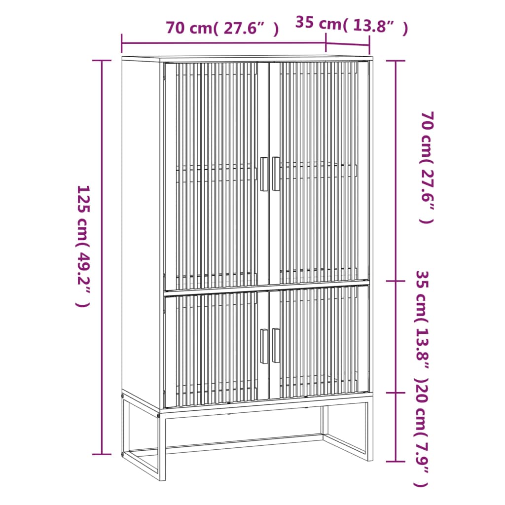 Highboard White 70 X 35 X 125 Cm Particleboard