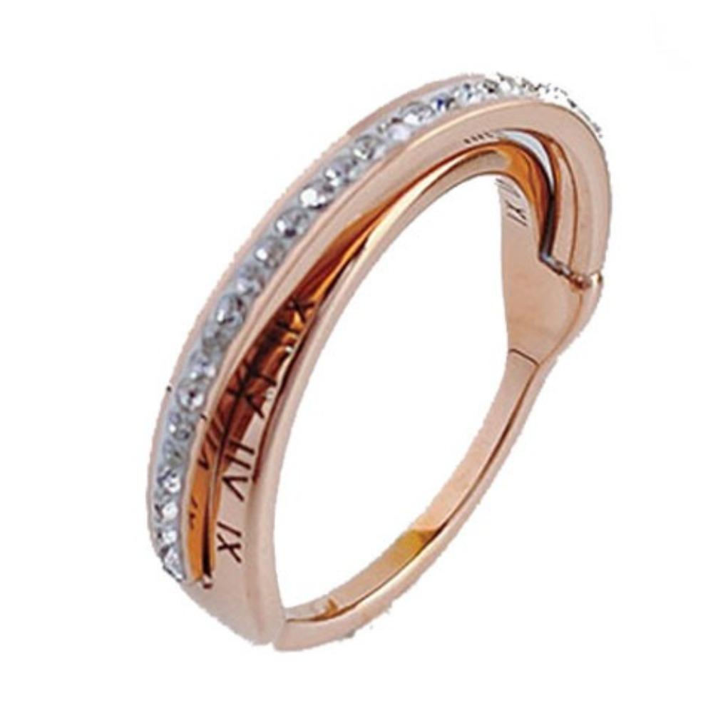 Trendiger Titanstahlring für Damen mit Diamant Römisch 18 Karat Roségold plattiert Modeschmuck