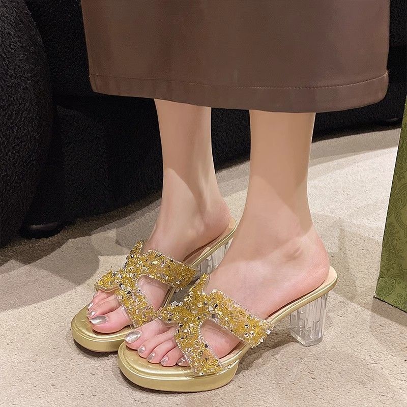 Versatile High Heels Wear Cool Slippers In the Summer of 2025 New Rhinestone Waterproof Platform Platform Shoes Are Not Tired of Sandals