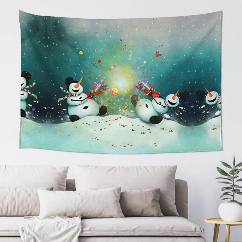 Funny Snowman Printed Winter Theme Tapestry Aesthetic Funny Wide Wall Hanging for Bedroom Living Room Dorm Home Decoration