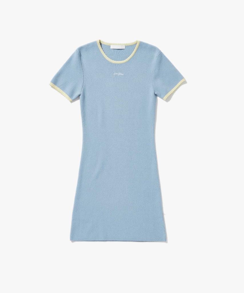 Plack Woman Ribbed Knit Mini Dress Light Blue