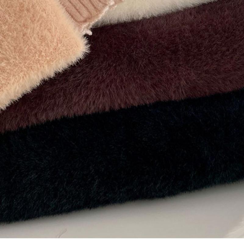 Autumn Half High Neck Velvet Pullover Sweaters Women Tops Long Sleeve  Fleece Knitted Sweater Woman Fashion Elegant Winter Knitwear Jumpers 24953