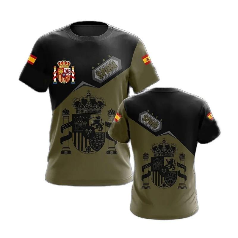 Spain National Printed Men's T-Shirt O-Neck Short Sleeve Fashion Sports Clothing Loose Shirt For Men Spanish Football Fans Gifts