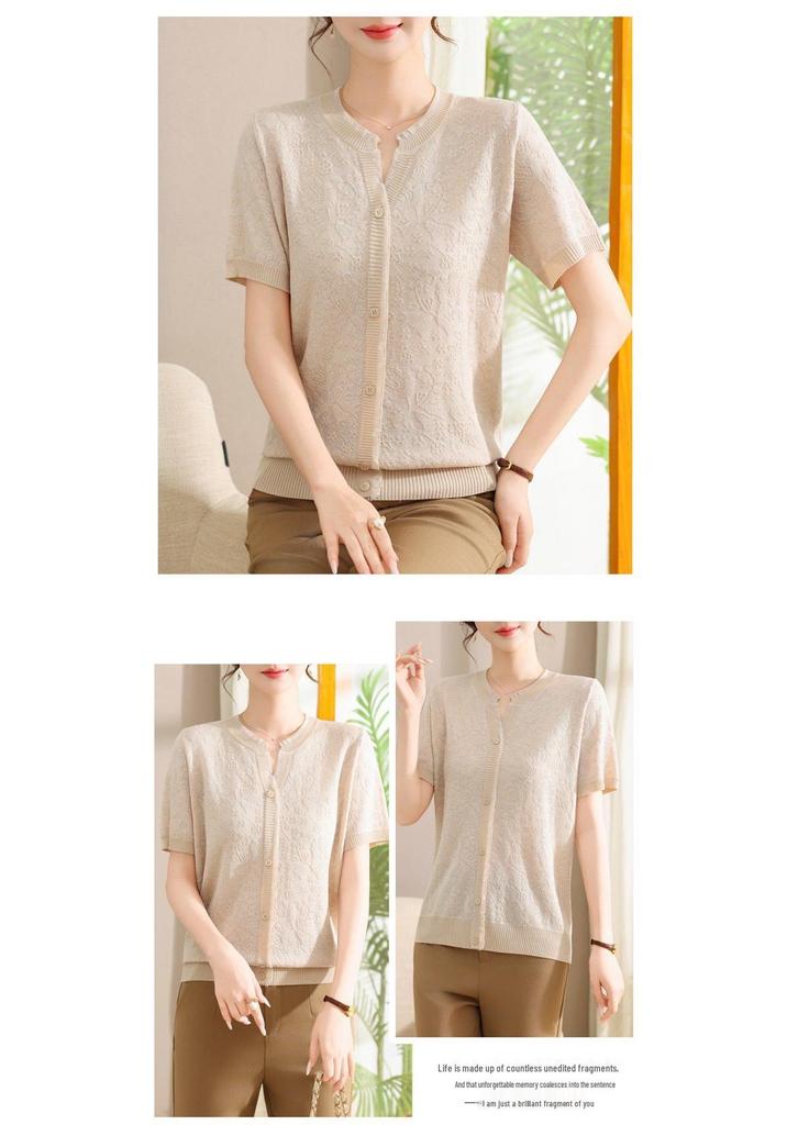 Stylish Ice Silk Short-Sleeved T-Shirt for Middle-Aged and Elderly Women