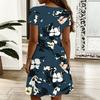 Ladies V Neck Retro Botanical Printed Plus Size Dress Summer Short Sleeve Loose Tunic