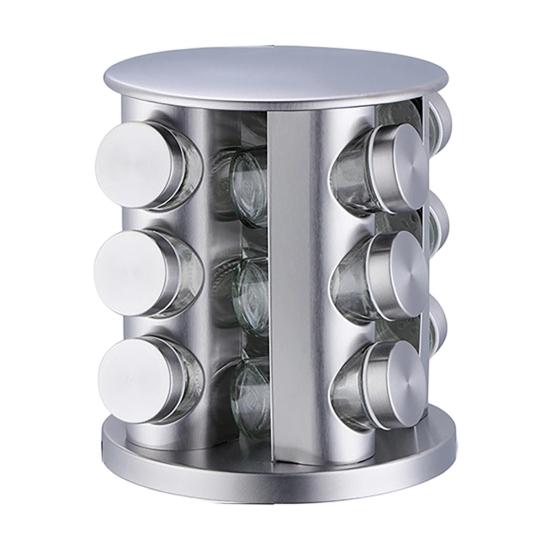 Rotating Spice Rack Vertical with 12 Glass Condiment Bottles Refillable And Smooth 360°