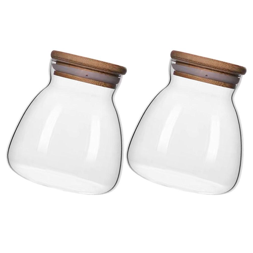 

2Pcs Glass Sealed Storage Jar Kitchen Household Nut Snack Container Bamboo Cover Stable Food Preservation Canister 10.5X10X6.5CM