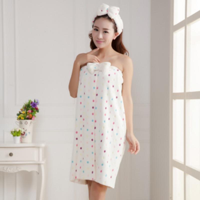 Soft Flannel Women's Bathrobe With Bowknot And Headband Perfect For Daily Wear