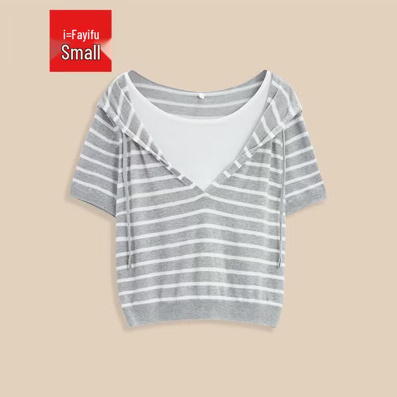 IEF Petite 2026 Summer Striped Knit Sweatshirt One Size