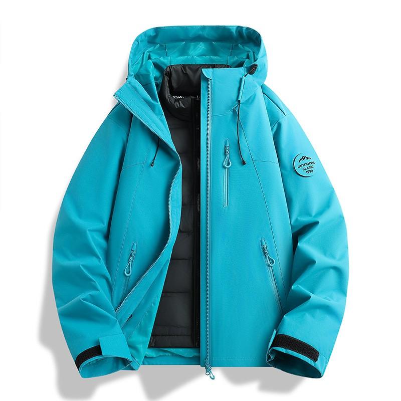 Mens Womens 3-in-1 Waterproof Windproof Hiking Jacket With Removable Down Liner Outdoor Trekking Camping Cycling