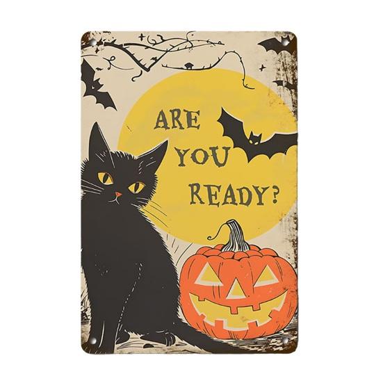 Wandkunst für drinnen und draußen Retro Halloween Schild, Kürbis Geist Badezimmer Metall Langlebiges Hängeschild Hexe Katze Festival für Bar Zuhause Raum Dekor