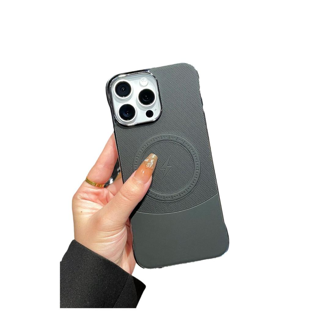 Electroplated Plain Leather Borderless Magnetic Mobile Phone Case Is Suitable for Apple 16PROMAX Trend 16 Large Hole Hard Case 16PRO.