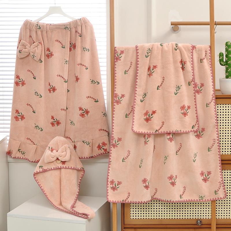 New Lavender Warp Knitted Coral Fleece Towel Bath Towel Set, Large Bath Towel Wrap Towel Household Face Towel