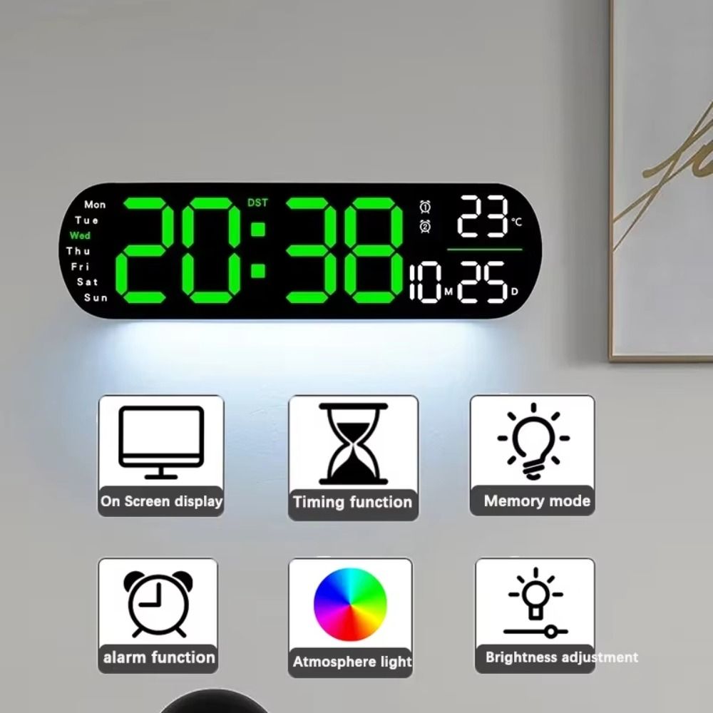 Humidity Display LED Digital Wall Clock Temperature Display Wall-mounted Clock  Home Decor