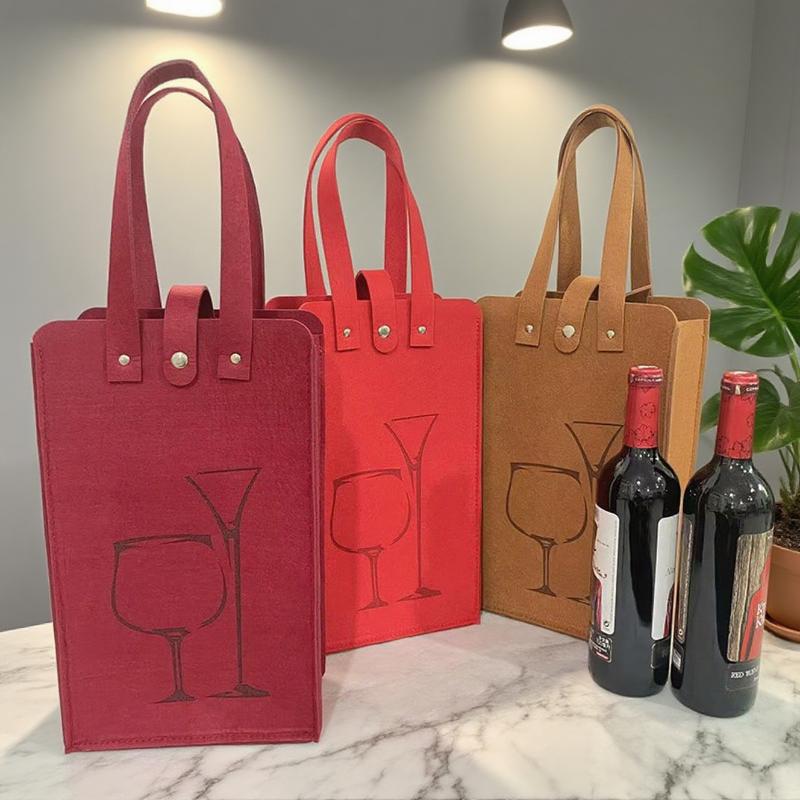 Felt Wine Bottle Bag Double Bottles Great Load Bearing Handheld Beverage Packaging Handbag Gift Wrap Storage Pouch Wine Tote Bag