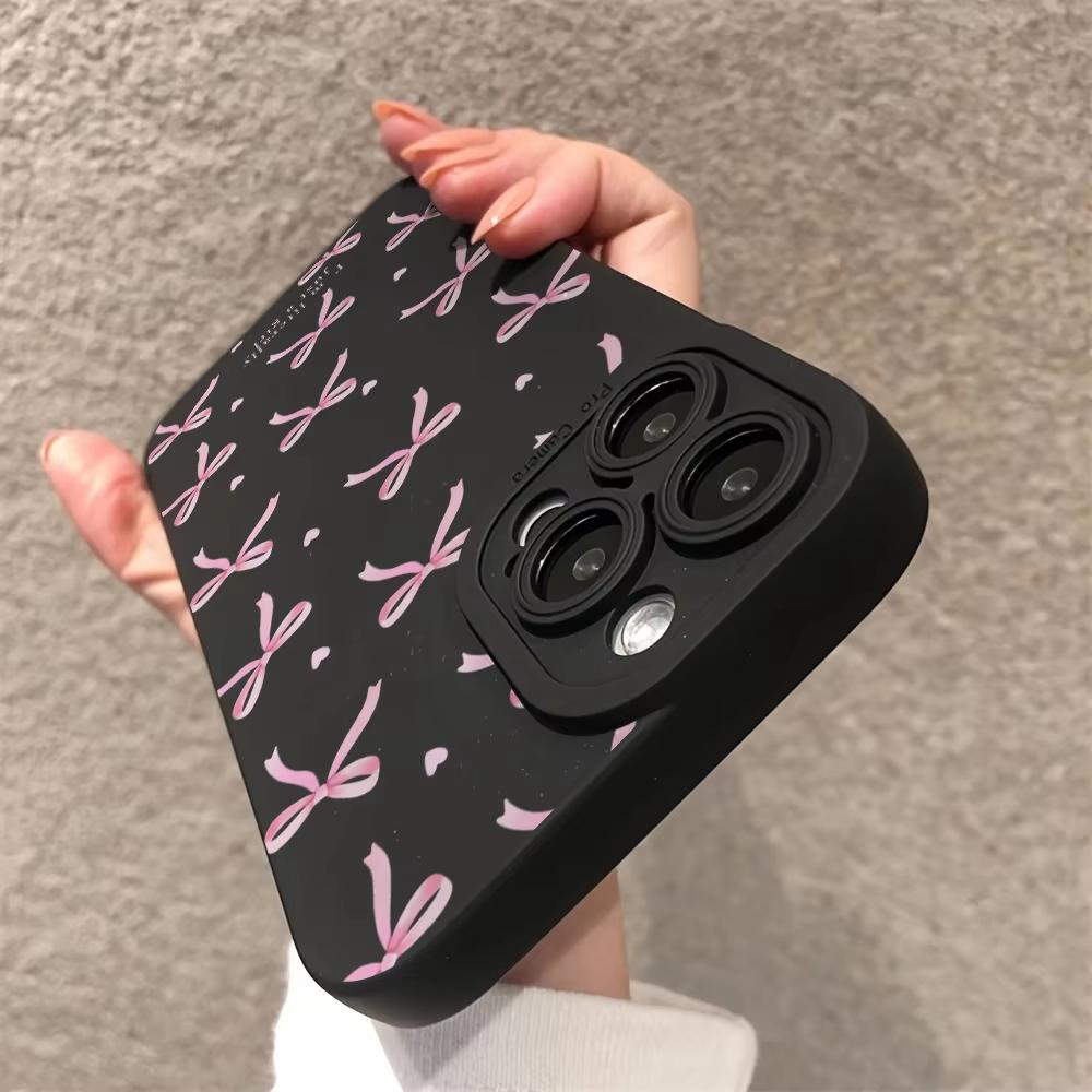 Cute Pink Heart Bow Pattern Phone Case For iPhone 17 Pro Max 16 Pro 15 14 13 Mini 12 11 Pro Max 16E 17Air XS X X Silicone Cover