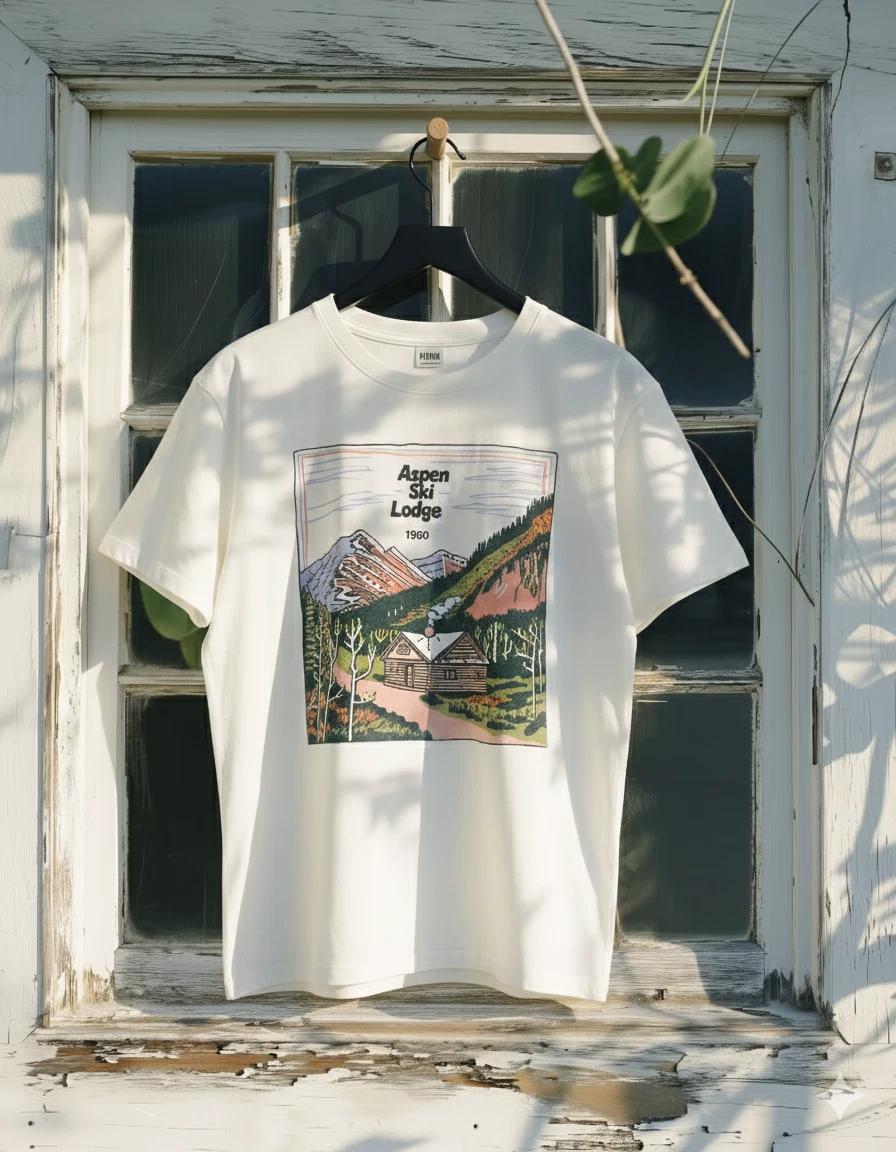Aspen Ski Lodge 1960 Vintage Mountain Graphic White Unisex T-Shirt - S037 2XL