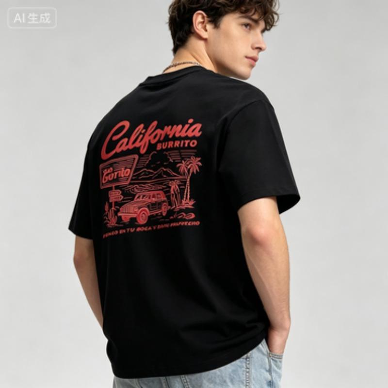 Soft Cotton Unisex Short Sleeve Tshirt California Burrito Retro Beach Palm Tree Print Crew Neck Holiday Unisexs Tee Six Shades