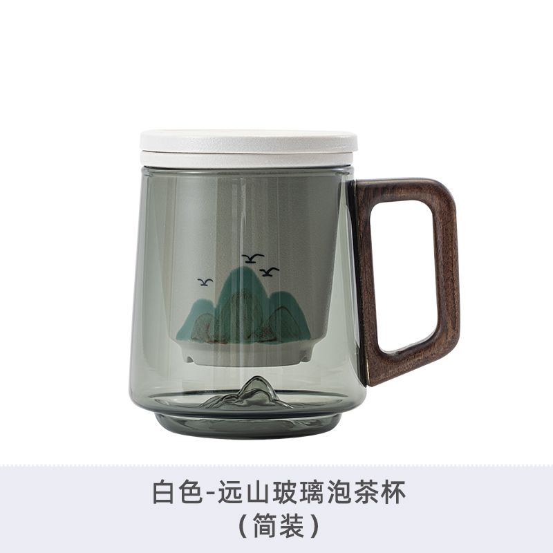 Glass Teacup 450ml with Tea Leakage Tea Cup Mat, Heat Resistant Glass Separate Tea Brewing Anti Scalding Wooden Handle