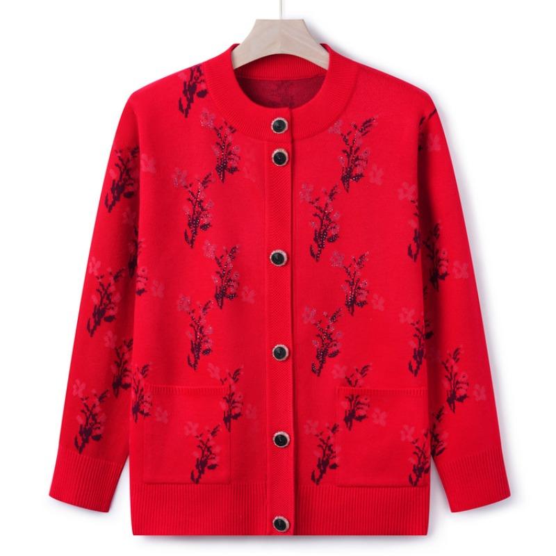 The New Mother's Autumn Sweater Jacket Medium and Old Knitted Sweater Cardigan Top the Elderly Grandma Clothes